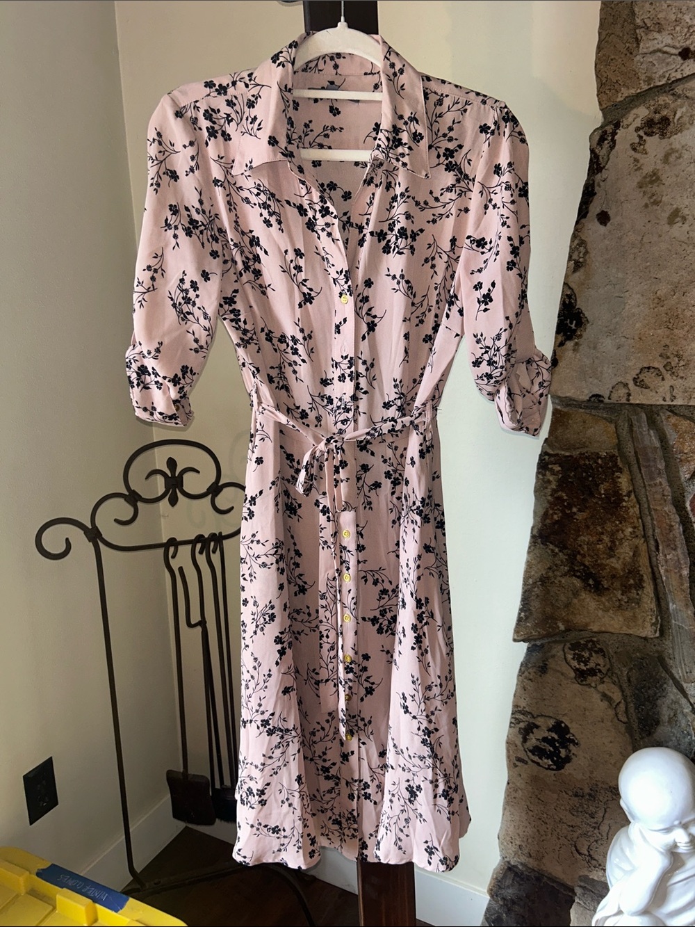 Sharagano Pink Floral Button-Front Shirt Dress with Tie Waist